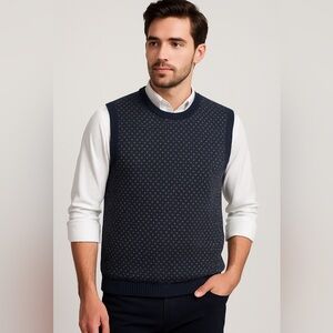 Tommy Hilfiger Navy Knit Sweater Vest Lambswool Blend Men’s Size L